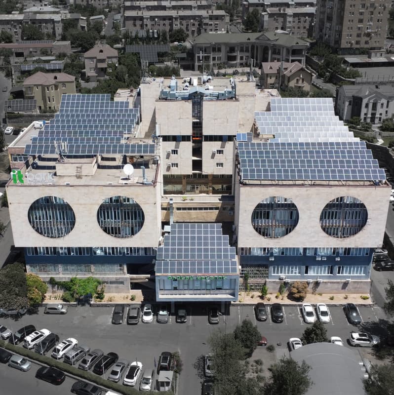 Aerial view of solar panel installation