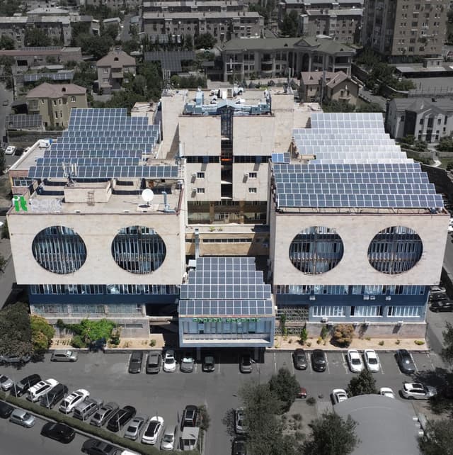 Aerial view of solar panel installation